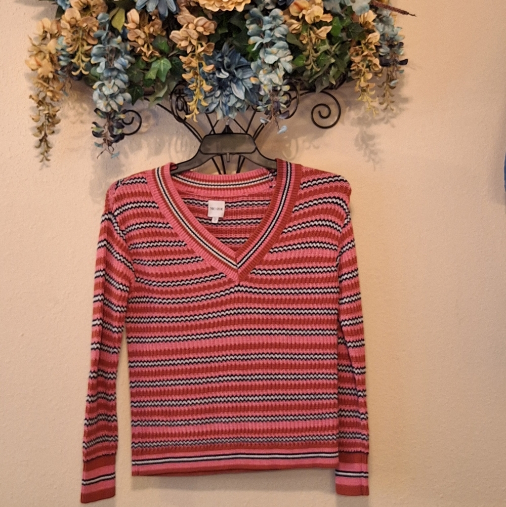 🔥 3 for $25 SALE  NIC+ZOE Red and Blue V-Neck Sweater. Size Small